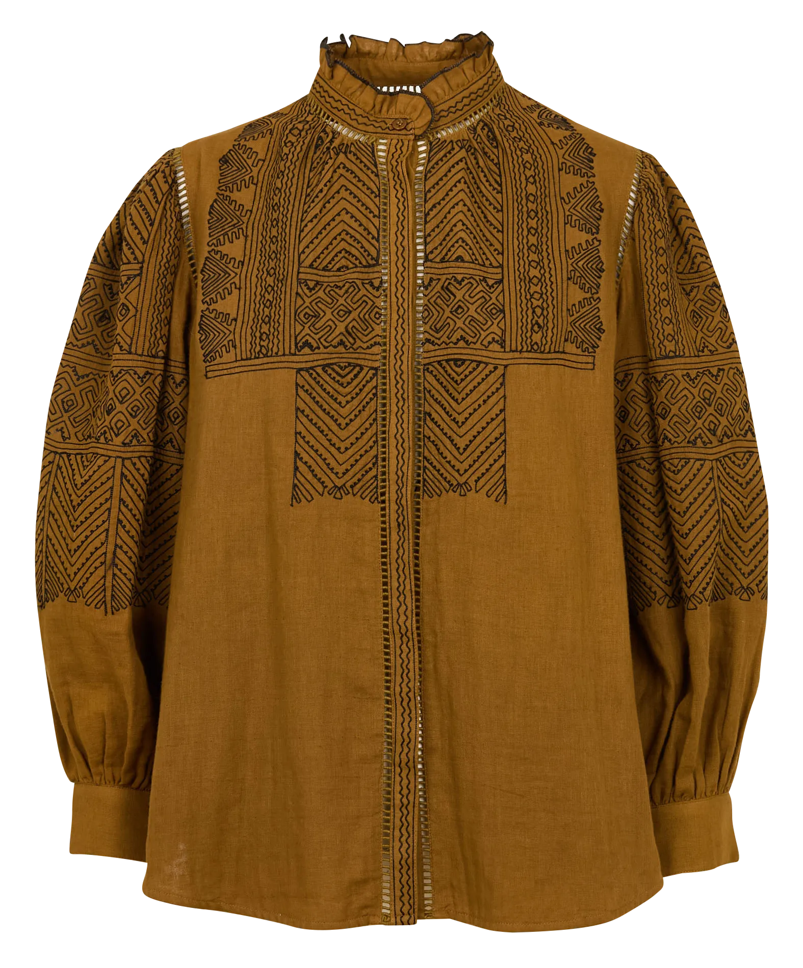  ANTIK BATIK   SVETLANA - Camicia con collo rotondo ricamata in voile di cotone | Marrone