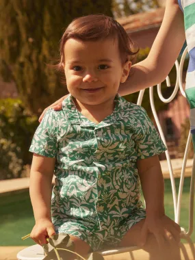 Camicia verde con stampa palme e soli    