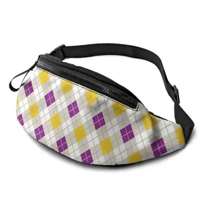 Marsupio Argyle giallo e viola per donna Marsupio alla moda da uomo Marsupio con cintura regolabile per viaggi all’aperto Sport 