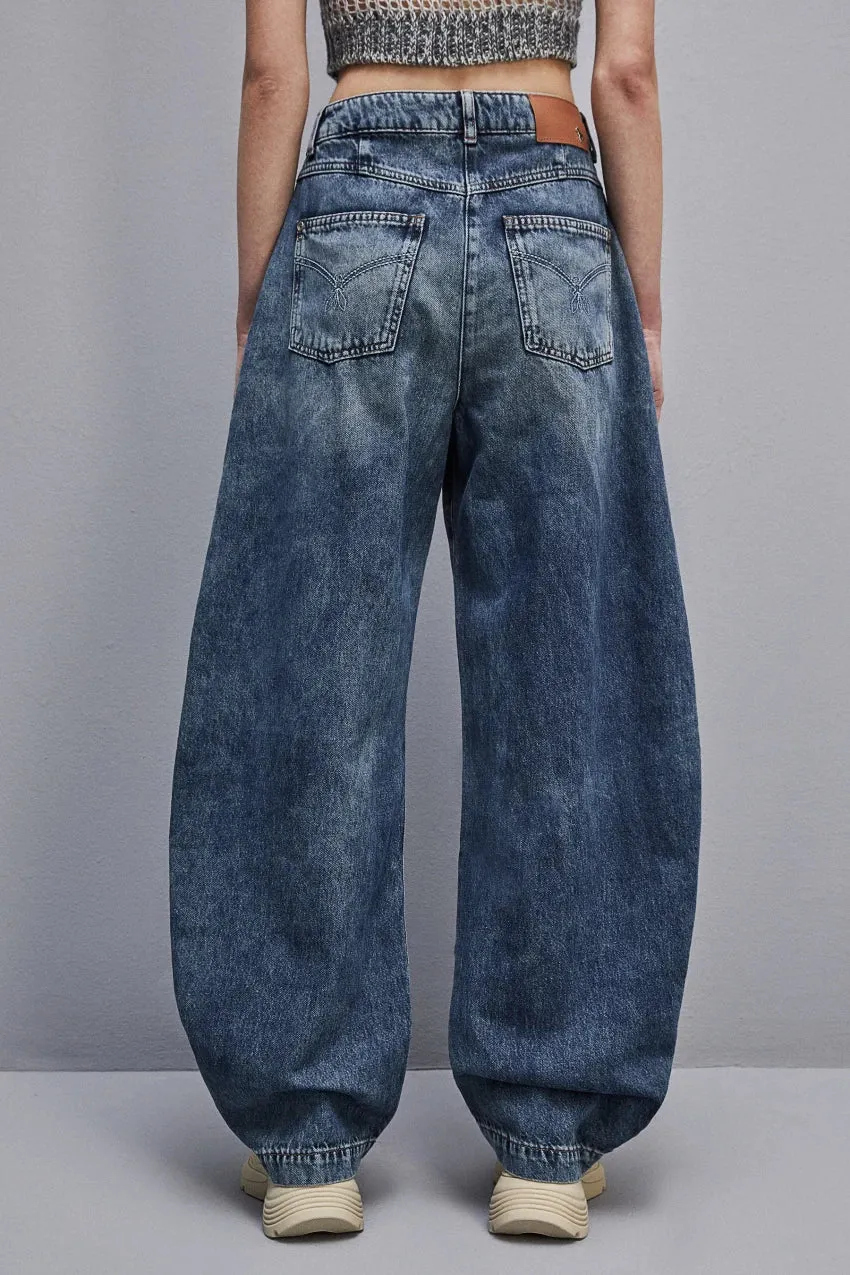 Pantalone baloon a vita bassa in denim