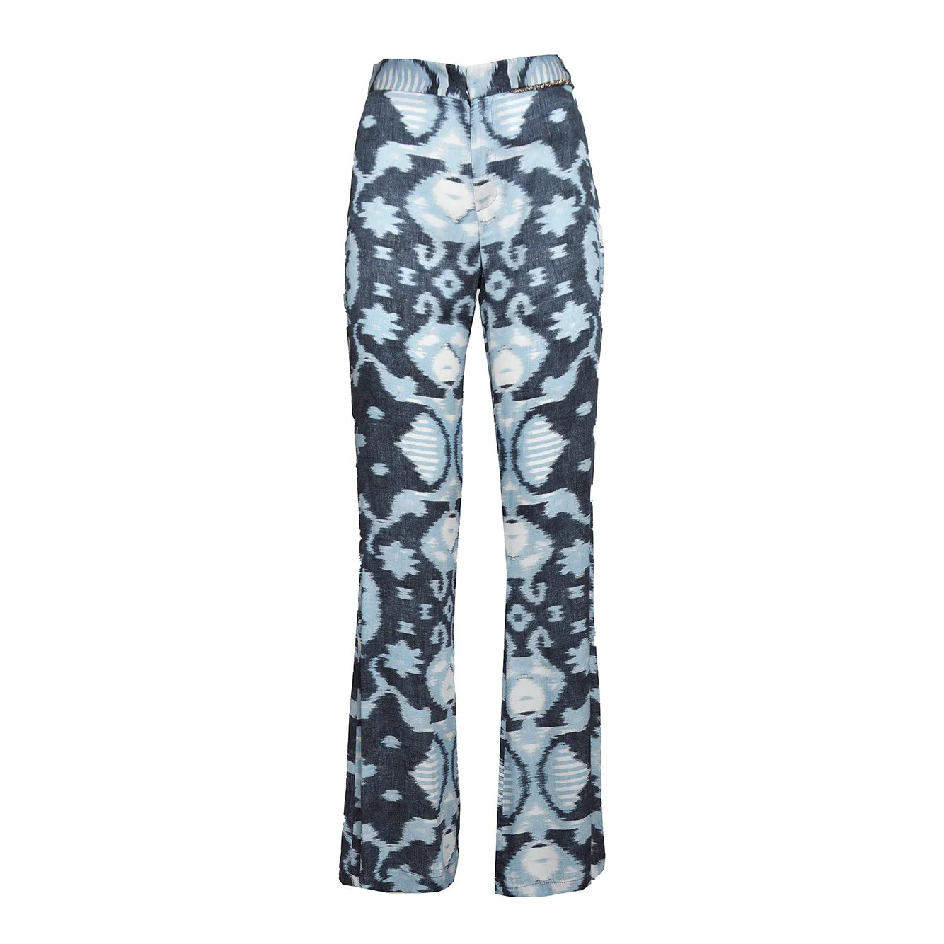 Pantalone flare in viscosa stampata blu Bazar Deluxe