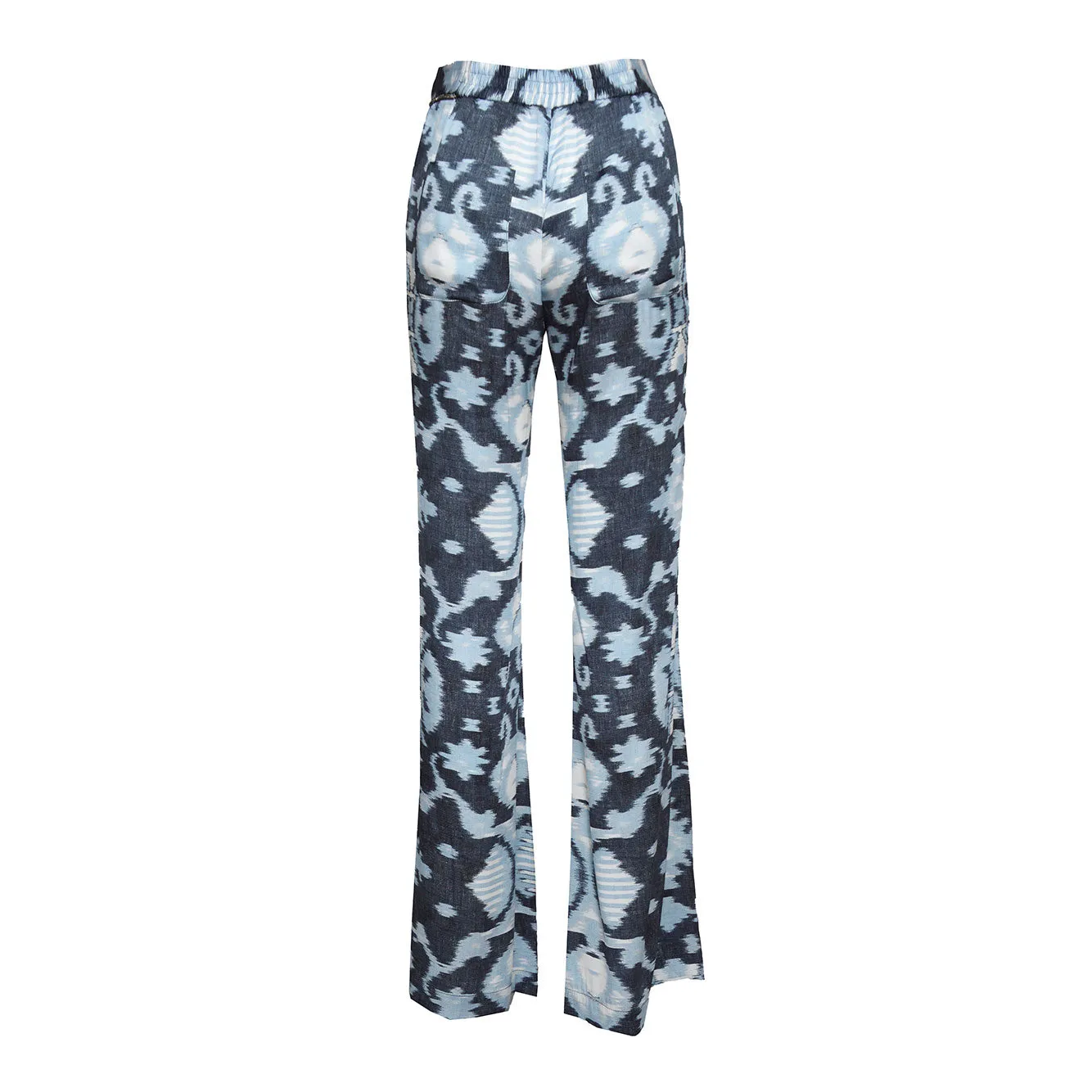 Pantalone flare in viscosa stampata blu Bazar Deluxe