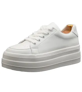 Scarpe da ginnastica con plateau da uomo bianco altezza crescente fondo spesso scarpe casual in pelle maschile traspirante pelle