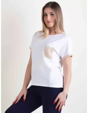 T-shirt bianca con taschino filo oro lurex Frida Madè