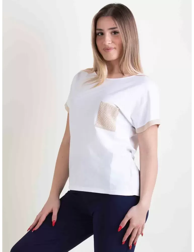 T-shirt bianca con taschino filo oro lurex Frida Madè